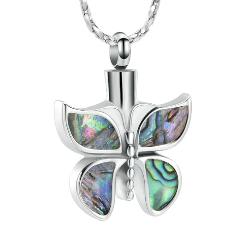 MYPOWER Glänzender Kristall Schmetterling Urnenkette Asche Gedenkanhänger Edelstahl Damen Jahrestag Geschenk Andenken-C von MYPOWER
