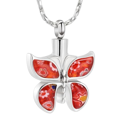 MYPOWER Glänzender Kristall Schmetterling Urnenkette Asche Gedenkanhänger Edelstahl Damen Jahrestag Geschenk Andenken-E von MYPOWER