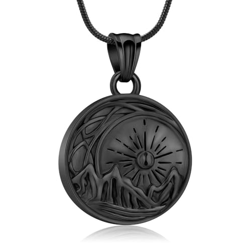 MYPOWER Gravierte Sunrise-Urnen-Kremationskette für Haustier-/Menschenasche, Gedenkschmuck, Anhänger aus Edelstahl, elegantes Geschenk für Frauen, Urnen, Schwarz von MYPOWER