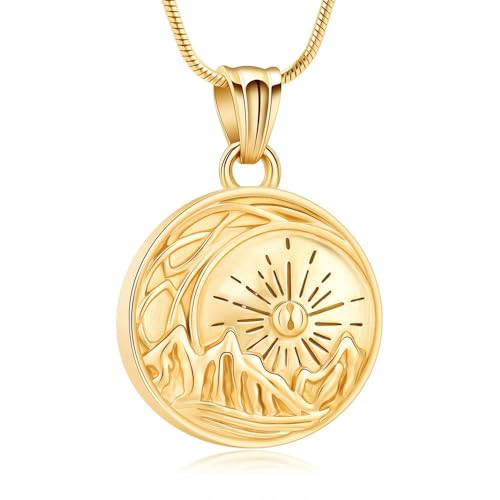 MYPOWER Gravierte Sunrise-Urnen-Kremationskette für Haustier-/Menschenasche, Gedenkschmuck, Anhänger aus Edelstahl, elegantes Geschenk für Frauen, Urnen-Gold MYPOWER Gravierte Sunrise-Urnen-Kremationskette für Haustier-/Menschenasche, Gedenkschmuck, Anhänger aus Edelstahl, elegantes Geschenk für Frauen, Urnen-Gold von MYPOWER