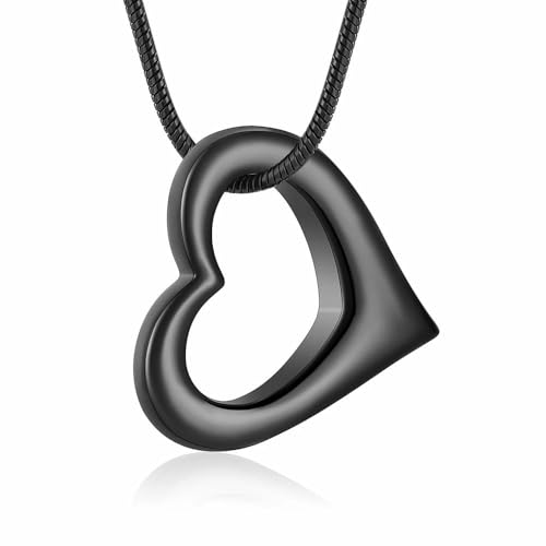 MYPOWER Herz-Urnenketten für Asche, Einäscherungsschmuck für Asche, Andenkenanhänger für Asche für Frauen und Männer, Schwarz von MYPOWER