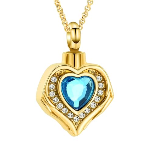 MYPOWER Herzförmige Gedenkurnenkette mit Diamant für Haustier-/Menschenasche, Edelstahl, Hochzeitsgeschenk für Frauen, kostenloser gravierter Schmuck-B von MYPOWER