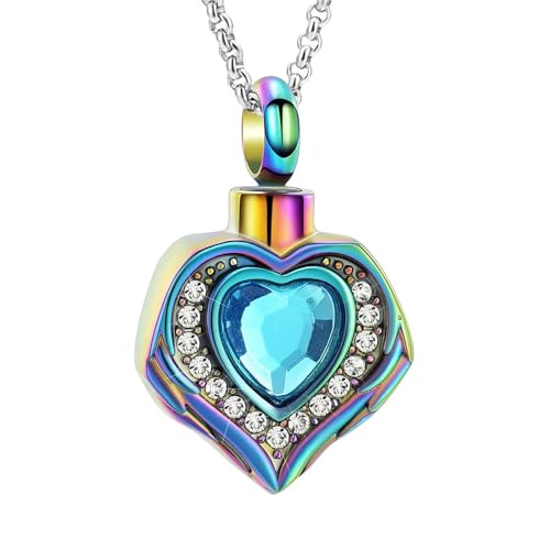 MYPOWER Herzförmige Gedenkurnenkette mit Diamant für Haustier-/Menschenasche, Edelstahl, Hochzeitsgeschenk für Frauen, kostenloser gravierter Schmuck-C von MYPOWER