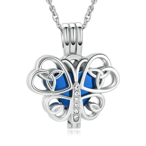 MYPOWER Hohle Schmetterlings-Einäscherungskette mit Herz-Urnen-Anhänger für Haustier-/Menschenasche, Edelstahl, Hochzeitsgeschenk für Damen, Gedenkstätte-B von MYPOWER