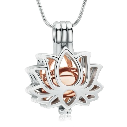 MYPOWER Hohler Lotus-Einäscherungsschmuck, Inlay-Urnen-Anhänger, Halskette für Tierasche, Edelstahl, tragbar und individuell, für Damen und Herren, Gedenkstätte-C von MYPOWER
