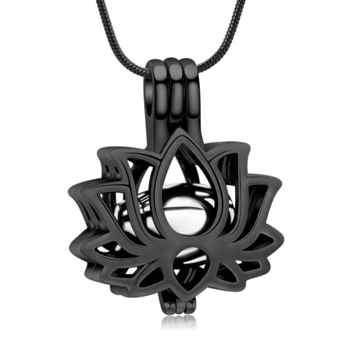 MYPOWER Hohler Lotus-Einäscherungsschmuck, Inlay-Urnen-Anhänger, Halskette für Tierasche, Edelstahl, tragbar und individuell, für Damen und Herren, Gedenkstätte-E von MYPOWER