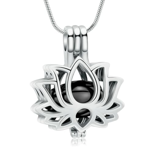MYPOWER Hohler Lotus-Einäscherungsschmuck, Inlay-Urnen-Anhänger-Halskette für Tierasche, Edelstahl, tragbar und individuell, für Damen und Herren, Gedenkstätte-G von MYPOWER