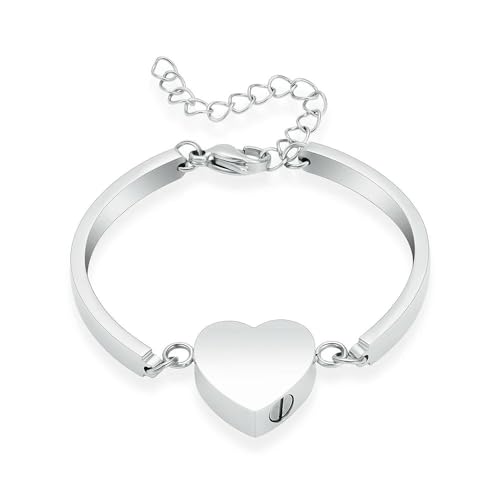 MYPOWER Kostenlose Gravur Gedenkarmband für Asche, Edelstahl, Pfotenabdruck, Urne, verstellbar und individuell für Asche, Damen und Herren, Feuerbestattungsarmreif, Silber 1–24 cm von MYPOWER