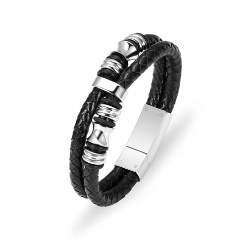 MYPOWER Lederarmband für Herren, Charm, Edelstahl, mehrschichtig, geflochtenes Seil, Urnen-Geschenkbox, Stahl, 20 cm MYPOWER Lederarmband für Herren, Charm, Edelstahl, mehrschichtig, geflochtenes Seil, Urnen-Geschenkbox, Stahl, 20 cm von MYPOWER