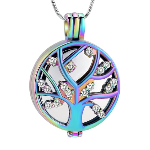 MYPOWER Medaillon-Halskette mit Lebensbaum-Anhänger aus Edelstahl mit Inlay aus klarem/grünem Zirkonia und Gedenkurne für Asche – bunt – weißer Stein MYPOWER Medaillon-Halskette mit Lebensbaum-Anhänger aus Edelstahl mit Inlay aus klarem/grünem Zirkonia und Gedenkurne für Asche – bunt – weißer Stein von MYPOWER