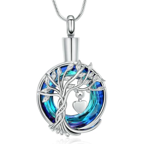 MYPOWER Medaillons zur Erinnerung an die Asche mit dem Lebensbaum, Schmuck zur Erinnerung an die Asche, Anhänger für Frauen und Männer, Silberblau von MYPOWER