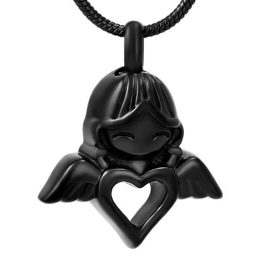MYPOWER Niedlicher Engel-Schmuck für die Asche geliebter Menschen, Andenken-Urnen-Halskette für Asche, Gedenkanhänger, Geschenk für Frauen und Mädchen, Schwarz MYPOWER Niedlicher Engel-Schmuck für die Asche geliebter Menschen, Andenken-Urnen-Halskette für Asche, Gedenkanhänger, Geschenk für Frauen und Mädchen, Schwarz von MYPOWER