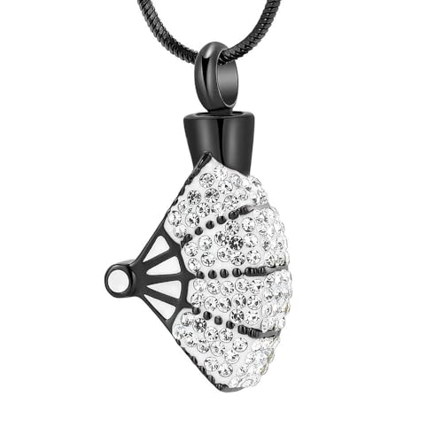 MYPOWER Personalisierter Feuerbestattungsschmuck-Fächer mit Kristallanhänger, Urnen-Halskette aus Edelstahl, Aschehalter für Frauen, Charms, Memorial-B von MYPOWER