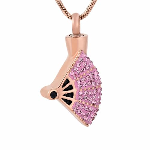 MYPOWER Personalisierter Feuerbestattungsschmuck-Fächer mit Kristallanhänger, Urnen-Halskette aus Edelstahl, Aschehalter für Frauen, Charms, Memorial-E von MYPOWER