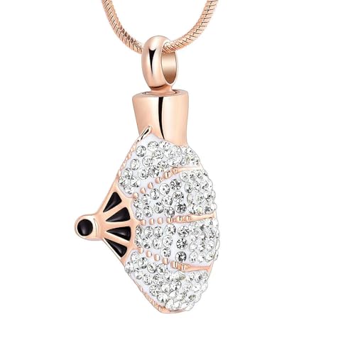 MYPOWER Personalisierter Feuerbestattungsschmuck-Fächer mit Kristallanhänger, Urnenhalskette, Edelstahl, Aschehalter für Frauen, Charms, Memorial-C von MYPOWER