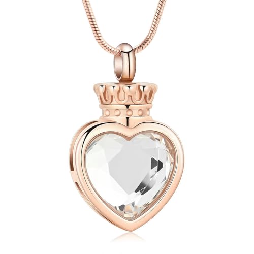 MYPOWER Personalisierter Feuerbestattungsschmuck Herz Kristall Anhänger Halskette Edelstahl Aschehalter Damengeschenk für Hochzeitsschmuck-A von MYPOWER