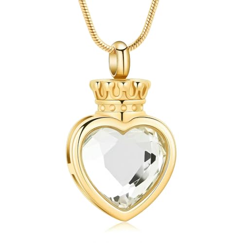 MYPOWER Personalisierter Feuerbestattungsschmuck Herz Kristall Anhänger Halskette Edelstahl Aschehalter Damengeschenk für Hochzeitsschmuck-B von MYPOWER