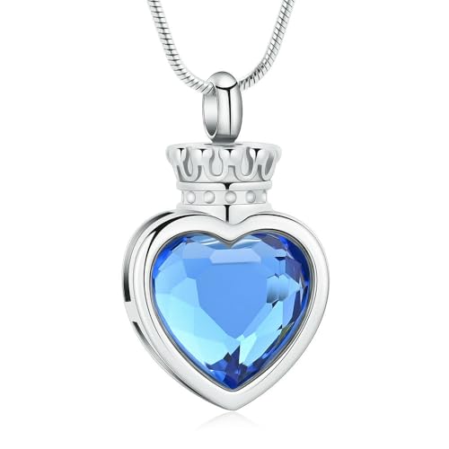 MYPOWER Personalisierter Feuerbestattungsschmuck Herz Kristall Anhänger Halskette Edelstahl Aschehalter Damengeschenk für Hochzeitsschmuck-D von MYPOWER