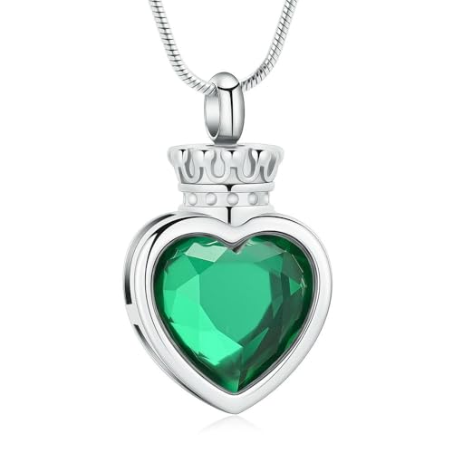 MYPOWER Personalisierter Feuerbestattungsschmuck Herz Kristall Anhänger Halskette Edelstahl Aschehalter Damengeschenk für Hochzeitsschmuck-F von MYPOWER