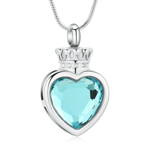 MYPOWER Personalisierter Feuerbestattungsschmuck Herz Kristall Anhänger Halskette Edelstahl Aschehalter Damengeschenk für Hochzeitsschmuck-G von MYPOWER