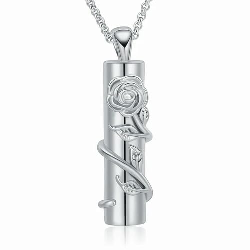 MYPOWER Rose Flower Cylinder Cremation Jewelry für Frauen und Mädchen Edelstahl Memorial Urn Halskette Halten Sie Asche Andenken Anhänger-Vollsilber MYPOWER Rose Flower Cylinder Cremation Jewelry für Frauen und Mädchen Edelstahl Memorial Urn Halskette Halten Sie Asche Andenken Anhänger-Vollsilber von MYPOWER