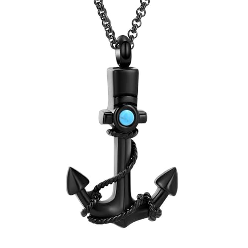 MYPOWER Schiffsanker-Kremationsschmuck, Urnen-Gedenkkette für Asche, Anhänger im Wickelseil-Design, Edelstahl, Geschenk für Damen, Andenken, Schwarz von MYPOWER