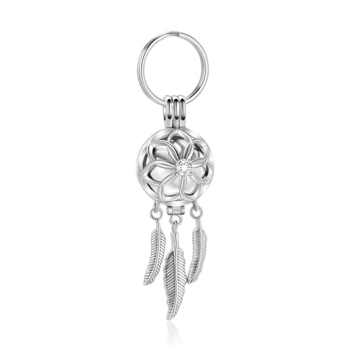 MYPOWER Schlüsselanhänger mit Urne, hohl, Lotusform, kostenlose Gravur, Halter für Haustier-/Menschenasche, Edelstahl, für Frauen, Gedenkschmuck-D von MYPOWER