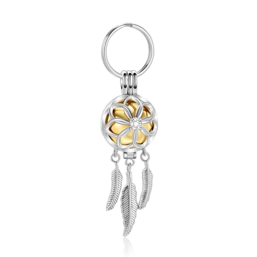 MYPOWER Schlüsselanhänger mit Urne, hohl, Lotusform, kostenlose Gravur, Halter für Haustier-/Menschenasche, Edelstahl, für Frauen, Gedenkschmuck-E von MYPOWER