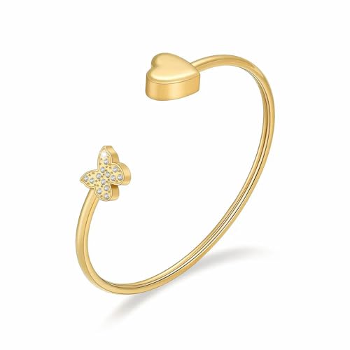 MYPOWER Schmetterlings-Einäscherungsschmuck, Herz-Urnenarmband für menschliche Asche, Edelstahl-Einäscherungsarmband, Gedenkschmuck für Frauen und Männer, Gold von MYPOWER