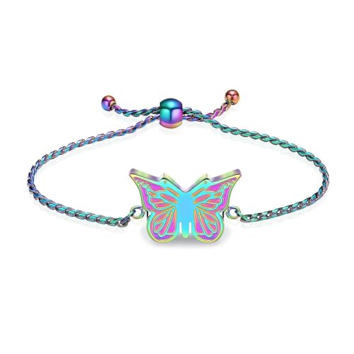 MYPOWER Schmetterlings-Urnenarmband für Asche, Edelstahl, verstellbarer Armreif, Gedenkschmuck, Beerdigungs-Andenkengeschenk für Frauen, bunt von MYPOWER