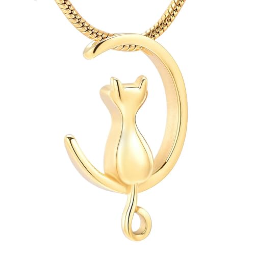 MYPOWER Silber/Gold/Schwarzer Schmuck in Mond- und Katzenform, Einäscherungsschmuck, Halskette mit Gedenkanhänger für Tierasche, Urnen, für Damen/Herren, Gold MYPOWER Silber/Gold/Schwarzer Schmuck in Mond- und Katzenform, Einäscherungsschmuck, Halskette mit Gedenkanhänger für Tierasche, Urnen, für Damen/Herren, Gold von MYPOWER