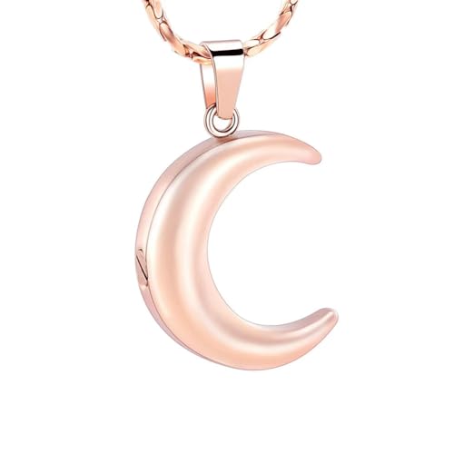 MYPOWER Urnen-Halskette, Mondform, Anhänger mit offener Schraube, Edelstahl, Halter für Haustier-/Menschenasche für Frauen, Feuerbestattungs-Gedenkschmuck-D von MYPOWER