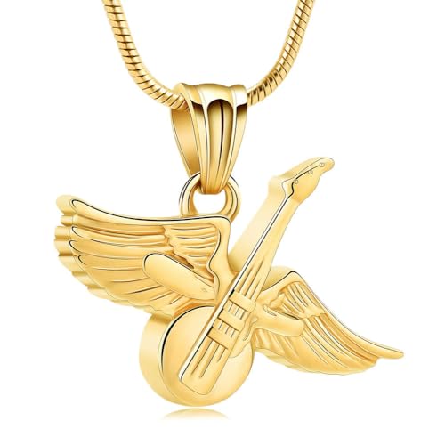MYPOWER Urnen-Halskette für Asche, Musik-Gitarren-Anhänger, Gitarristen-Einäscherungs-Andenken-Schmuck für Frauen, Gold von MYPOWER
