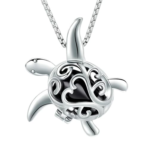 MYPOWER Urnen-Halskette für Asche, Schildkröten-Einäscherungsschmuck, Edelstahl-Asche-Anhänger für Frauen und Männer, Gedenkschmuck für Haustierasche, Andenkenschmuck, Schwarz von MYPOWER