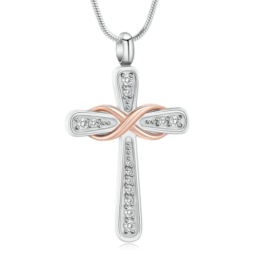 MYPOWER Urnen-Halskette mit Kreuz-Wickel-Schleifen-Design, Anhänger mit Kristall-Edelstahl für Tierasche, Geschenk für Frauen, Urnen-C von MYPOWER
