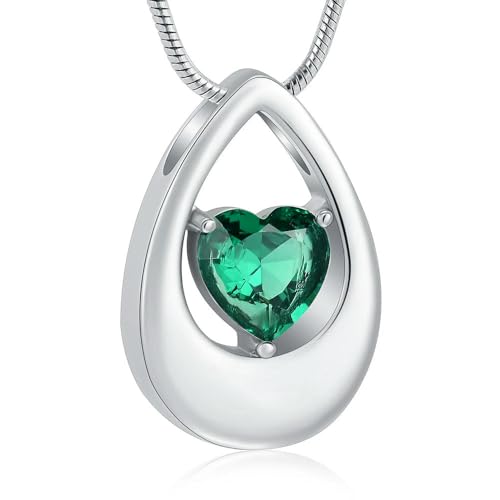 MYPOWER Urnen-Halskette mit Wassertropfen-Herzanhänger aus Edelstahl für Haustier-/Menschenasche, Geschenk für Frauen, Gedenkschmuck, F von MYPOWER