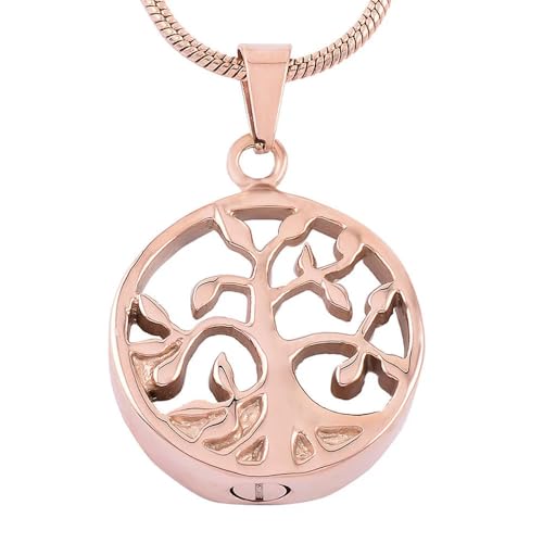 MYPOWER Urnen-Halskette mit hohlem, geschnitztem Baumanhänger aus Edelstahl für Haustier-/Menschenasche, Trauergeschenk für Frauen, Andenkenschmuck, Roségold MYPOWER Urnen-Halskette mit hohlem, geschnitztem Baumanhänger aus Edelstahl für Haustier-/Menschenasche, Trauergeschenk für Frauen, Andenkenschmuck, Roségold von MYPOWER