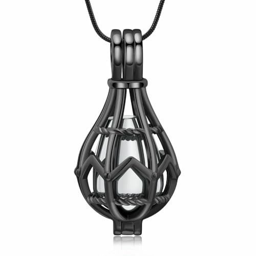 MYPOWER Urnen-Halskette mit netzförmigem Anhänger im flachen Tank-Design, Edelstahl, schwarzer Halter für Haustier-/Menschenasche, Beten Sie für Glücksbringer, Schwarz von MYPOWER