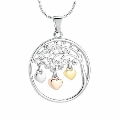 MYPOWER Urnenanhänger-Halskette mit hohlem Baum zum Aufhängen, Form mit 3 Herzen, Edelstahl, spezielles Design, Halter für Haustier-/Menschenasche, Urnenschmuck von MYPOWER