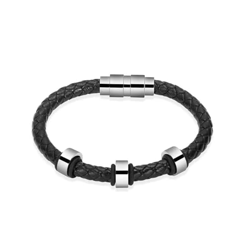 MYPOWER Urnenarmband aus echtem Leder in Schwarzbraun mit blankem Perlenanhänger aus Röhrenperlen, Andenken, Gedenkschmuck für die Asche von Frauen und Männern, 22 cm, schwarzes Leder von MYPOWER