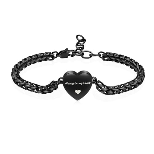 MYPOWER Urnenarmband für Asche, Herz-Medaillon, Einäscherungsarmband, Aschehalter für Frauen und Mädchen, verstellbar, Gedenkschmuck, Schwarz von MYPOWER