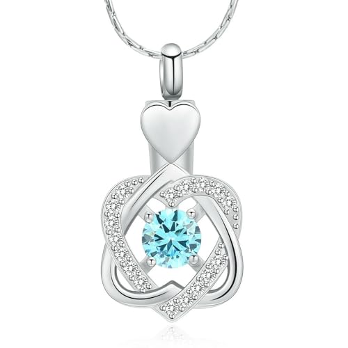 MYPOWER Urnenkette zum Öffnen, Doppelherz mit Diamantanhänger, romantisches Geschenk für Liebhaber, Frauen, Einäscherung, Haustier, Hund, Asche, Gedenkandenken, E von MYPOWER