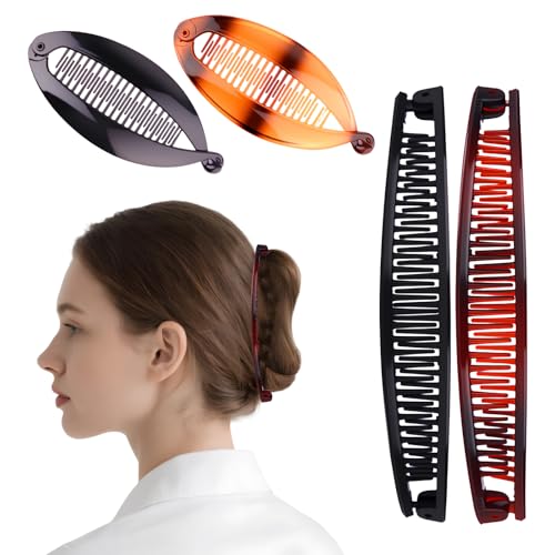Bananen-Haarspangen für feines und dickes Haar, Fischschwanz, kleiner Clip, Doppelkamm, lange Clips, Pferdeschwanz-Kamm für Damen, 4 Stück von MYRLOFT