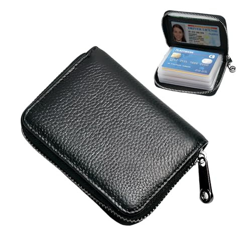 MYRLOFT Kreditkartenetui, Kartenetui mit Reißverschluss, Schwarz, Unisex, 20 Kartenfächer & 2 Ausweisfächer, RFID-Blockierung, ideal für Kreditkarten, Bankkarten, Ausweise von MYRLOFT