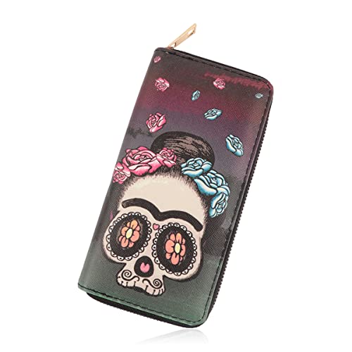 MYS Collection Calavera Geldbörse mit niedlichem Totenkopf-Druck, mit Reißverschluss, Gothic-Punk-Muster, Einzelreißverschluss, Clutch, Geldbörse für Karten und Handy, Halloween, Calavera, Sugar Skull von MYS Collection