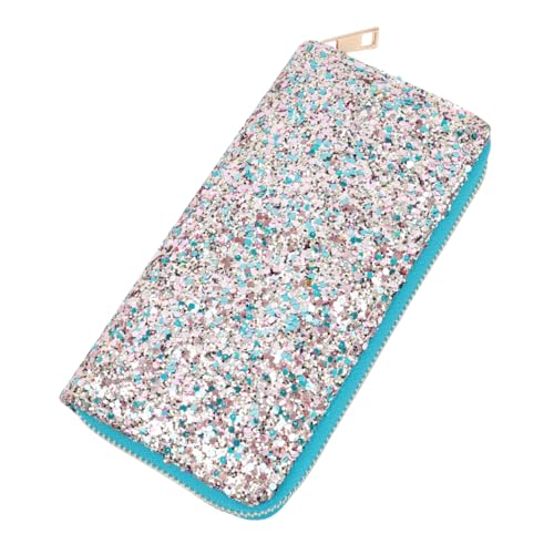 MYS Collection RIAH FASHION Geldbörse mit Reißverschluss, glitzerndes Konfetti, einzelner Reißverschluss, Clutch, Geldbörse mit Kartenfächern, Regenbogen - Blau, 4" Length, 7.5" Width, 1" Depth, von MYS Collection