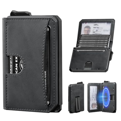 MYSHION Geldbörse Herren, Pop-Up Slim Wallet mit Ausweisfenster, Geldklammer & RFID Schutz, Klein Portmonee mit Kartenetui für 9–12 Karten, Kreditkartenetui Herren(Grau) von MYSHION