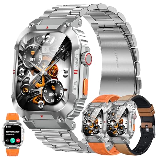 Smartwatch Herren mit Telefonfunktion, 2,02” Touchscreen IP68 Wasserdicht Stahl Sportuhr Aktivitätstracker mit Blutdruckmessung 123 Sportmodi Uhr kompatibel mit iOS Android, 3 Uhrenarmbänder (Silber) Smartwatch Herren mit Telefonfunktion, 2,02” Touchscreen IP68 Wasserdicht Stahl Sportuhr Aktivitätstracker mit Blutdruckmessung 123 Sportmodi Uhr kompatibel mit iOS Android, 3 Uhrenarmbänder (Silber) von MYSHUN