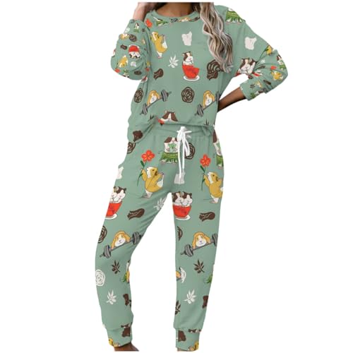 Damen Pyjama Set Jogginganzug Hausanzüge Meerschweinchen Blumen Süßer Hamster Frauen Schlafanzug Nachtwäsche Mode 2 Stücke Sportanzug Sleepwear für Sport und Freizeit Multicolor M von MYSLC