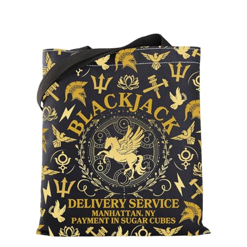 MYSOMY Camp Half Blood Canvas Tote Bag Percy Fans Reusable Shoulder Bag Jamp Jupiter Sopping Bag Griechische Mythologie Geschenk, Blackjack Tb, 13.7inch*15inch von MYSOMY